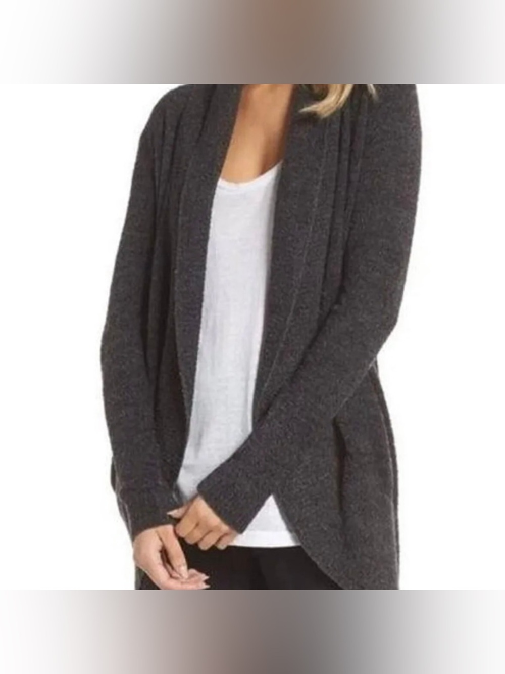Barefoot Dreams Open-Front Cardigan in Charcoal Gray Sz M(TXA1015)
